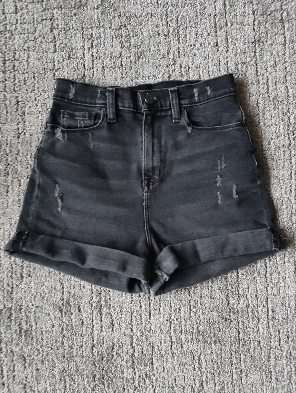 High Waist Black Distressed Denim Shorts